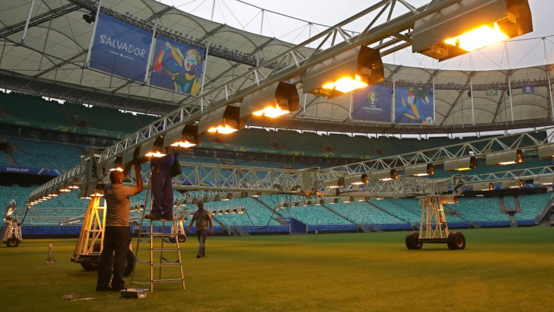 Arena Fonte Nova stadium in Salvador is prepared for the Copa America football tournament.