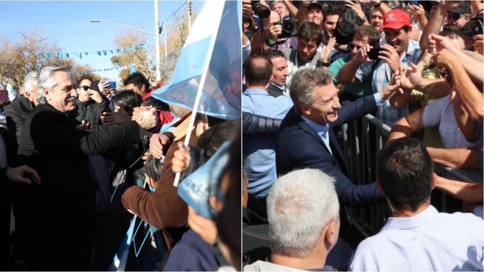 Los candidatos Alberto Fernández y Mauricio Macri en actos.