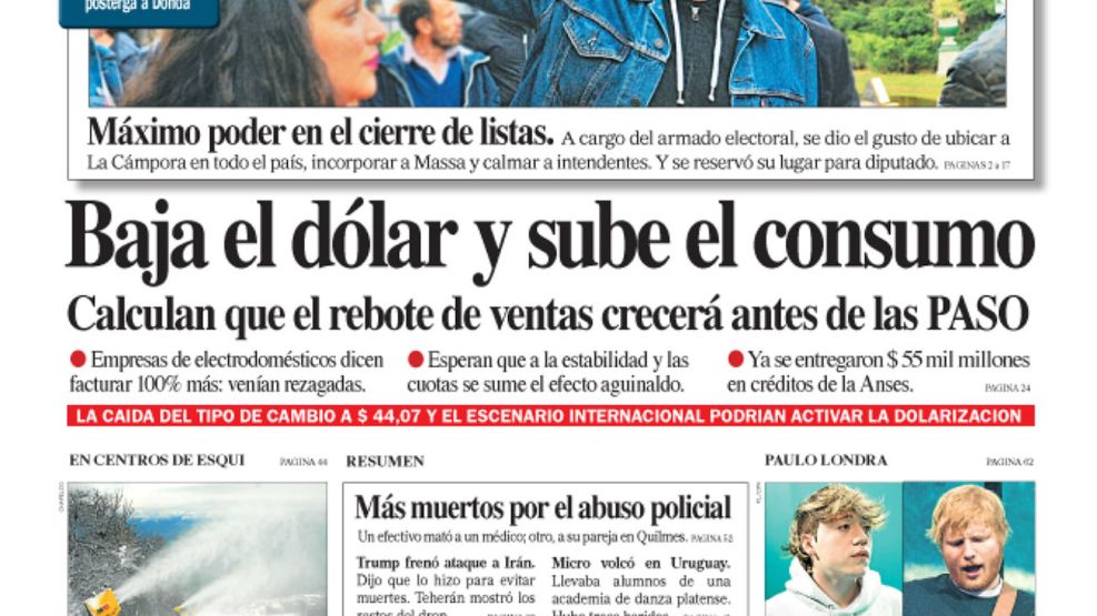 La tapa del Diario PERFIl del sábado 22 de junio de 2019.