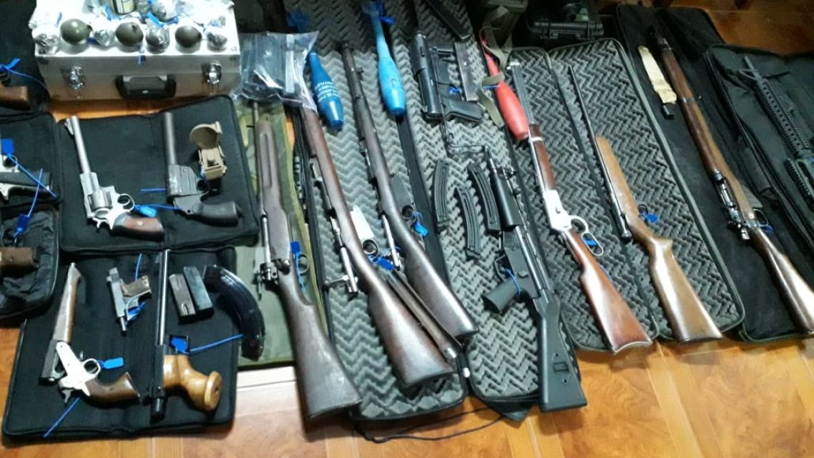 A cache of weapons seised by authorities in Argentina, Wednesday, June 26, 2019.