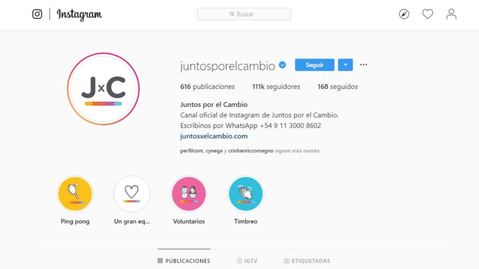 Juntos por el Cambio ofrece un número de Whatsapp en sus redes sociales.