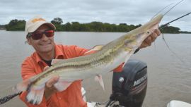 Cierre del día con total éxito. Logramos dobletes de surubíes que rondaron los 8 a 15 kg, todos de fondo con carnada viva.