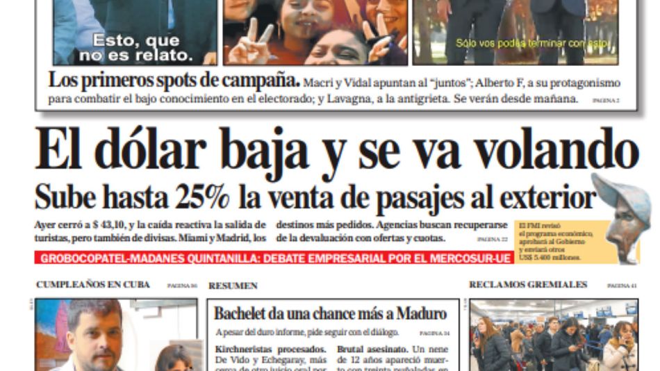 La tapa del Diario PERFIL del sábado 6 de julio de 2019.