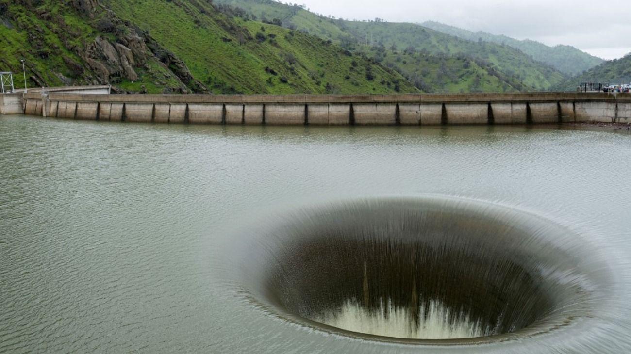 El enorme pozo acuático se encuentra en el Lago Berryessa, en California, y es un gran atractivo turístico.