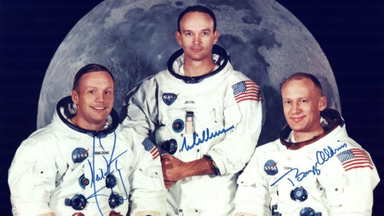 La tripulación del Apolo 11: Neil Armstrong, Michael Collins, Buzz Aldrin.