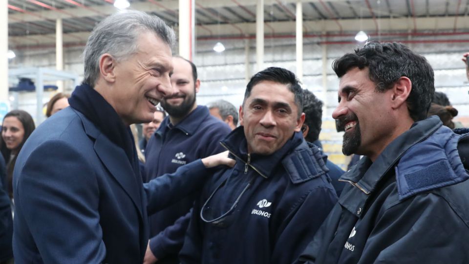 Mauricio Macri, cuando visitó la fábrica de Molinos Rio de la Plata en la provincia de Buenos Aires.