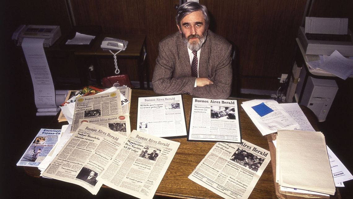 Andrew Graham-Yooll in his office at the Buenos Aires Herald. 