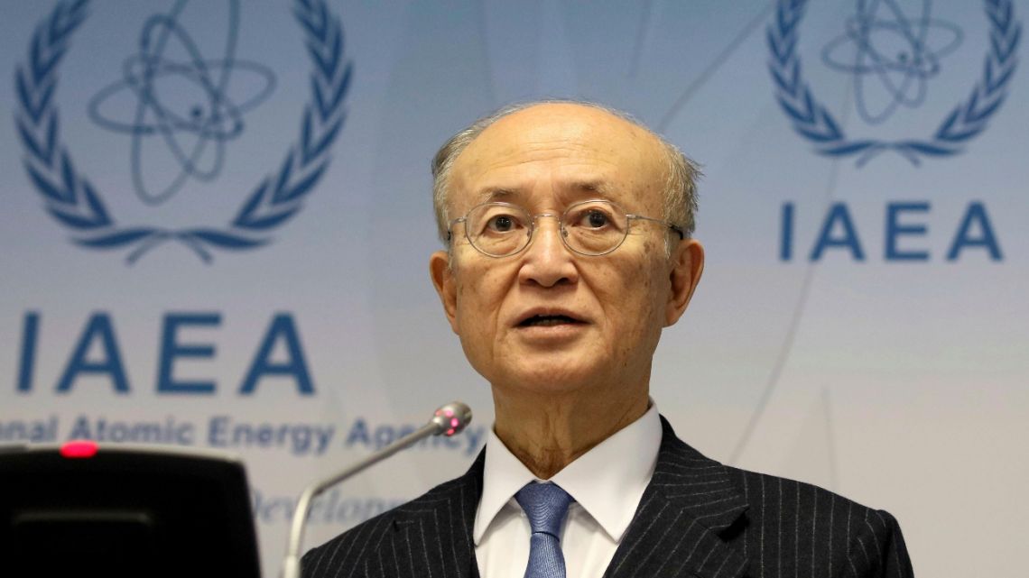 International Atomic Energy Agency (IAEA) Director General Yukiya Amano of Japan addresses the media during a news conference, 