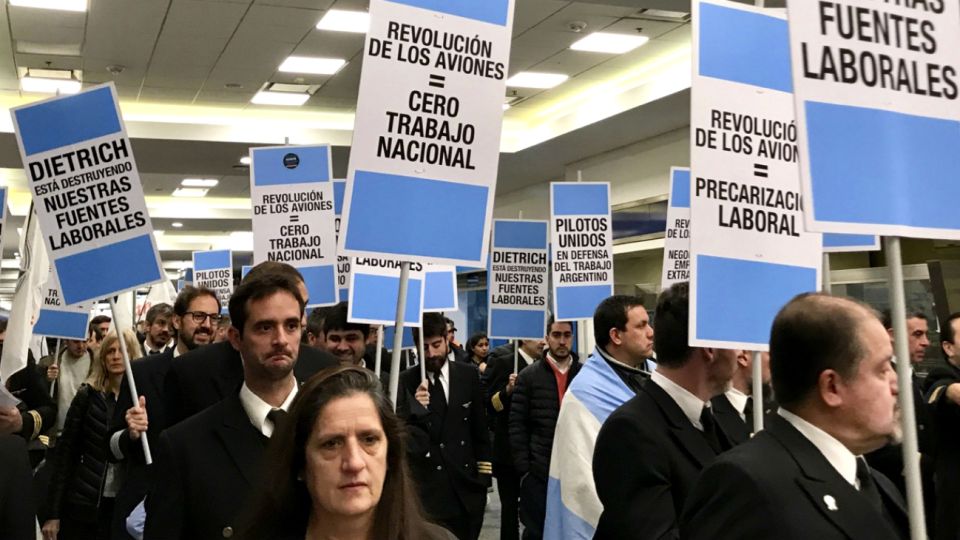 Protesta de pilotos de Aerolíneas Argentinas el jueves 25 de julio de 2019.