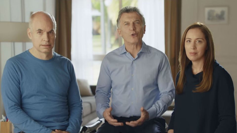 Mauricio Macri junto a Horacio Rodríguez Larreta y María Eugenia Vidal.