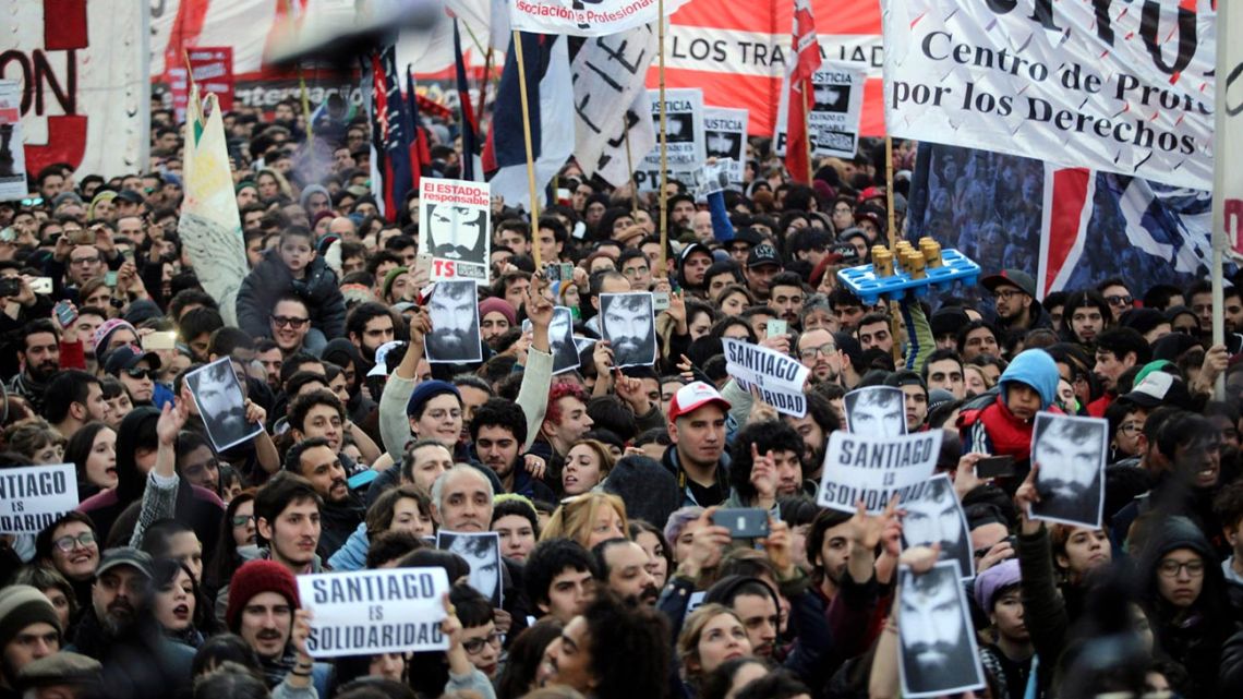Demonstrators take to the streets on the second anniversary of the death of Santiago Maldonado.