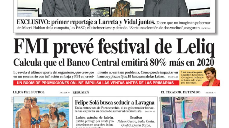 La tapa del Diario PERFIL de este domingo 4 de agosto de 2019.