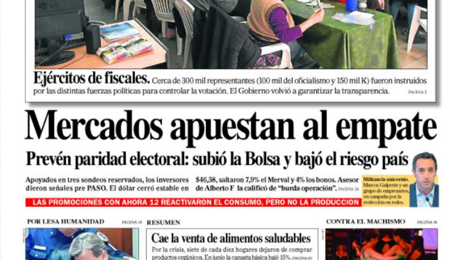 La portada de este sábado 10 de agosto del Diario Perfil.