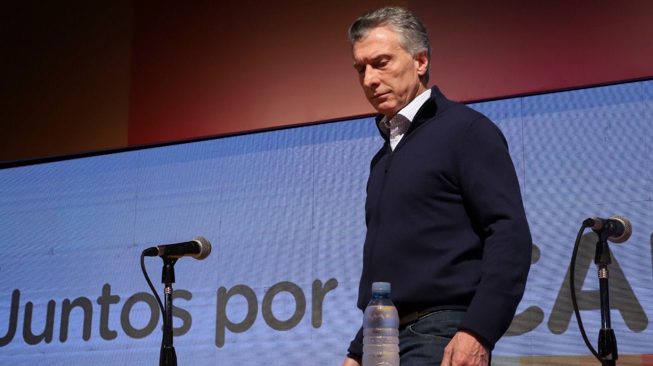 El presidente Mauricio Macri luego de reconocer la derrota en el búnker de Juntos por el Cambio.