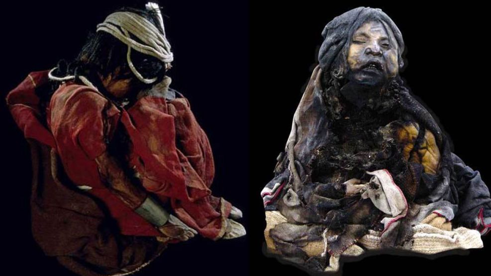 Los niños del Llullaillaco. El niño y La niña del Rayo. Dos de los tres cuerpos hallados en la cima del volcán. 