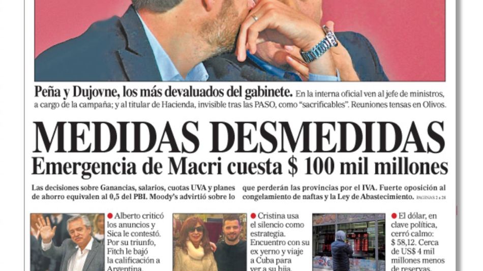 La tapa de Diario PERFIL 20190817