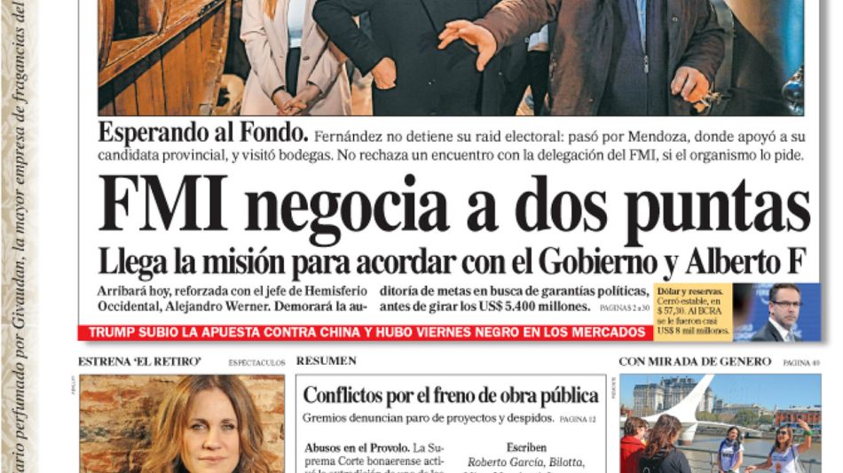 La tapa del Diario PERFIL del sábado 24 de agosto de 2019.