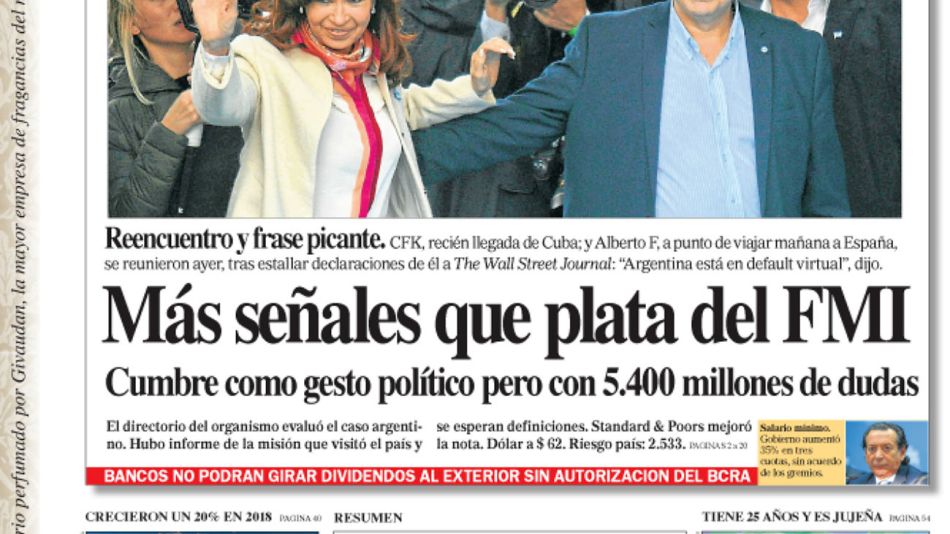 La tapa del Diario PERFIL del sábado 31 de agosto de 2019.