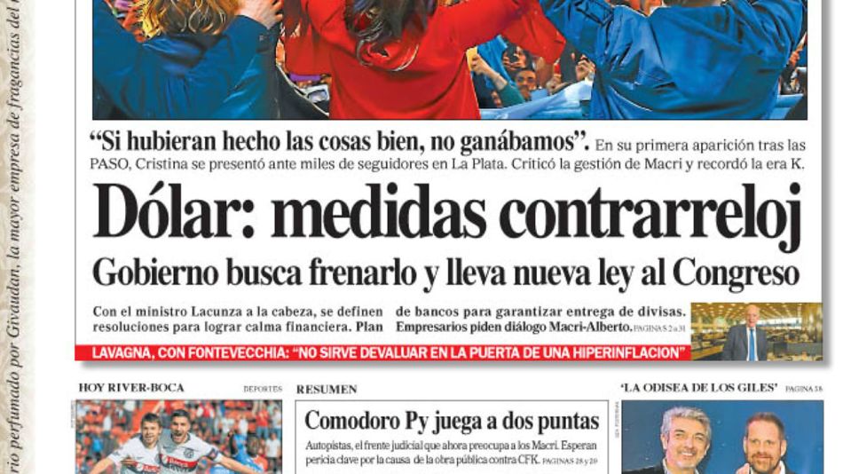 La tapa del Diario PERFIL del domingo 1 de septiembre de 2019.