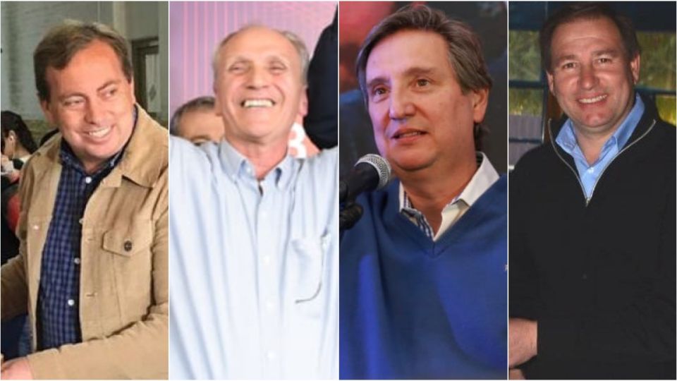 Martín Aveiro, intendente de Tunuyán, Raúl Rufeil, ganador en San Martín, y los jefes comunales reelectos en San Rafael y Lavalle, respectivamente, Emir Félix y Roberto Righi.