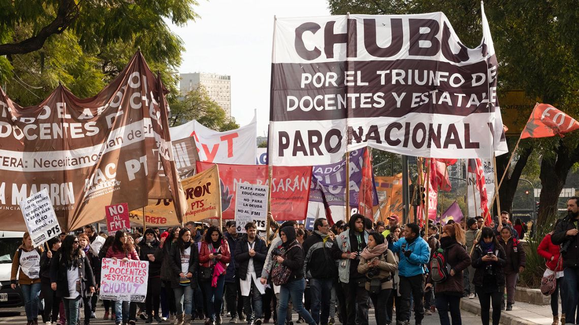 Teachers unions stage a strike in Buenos Aires in support of teachers in Chubut province on September 5, 2019.