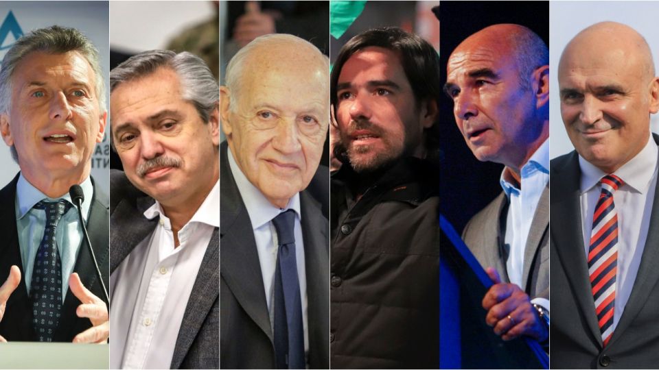 CANDIDATOS. Macri, Fernández, Lavagna, Del Caño, Gómez Centurión y Espert.