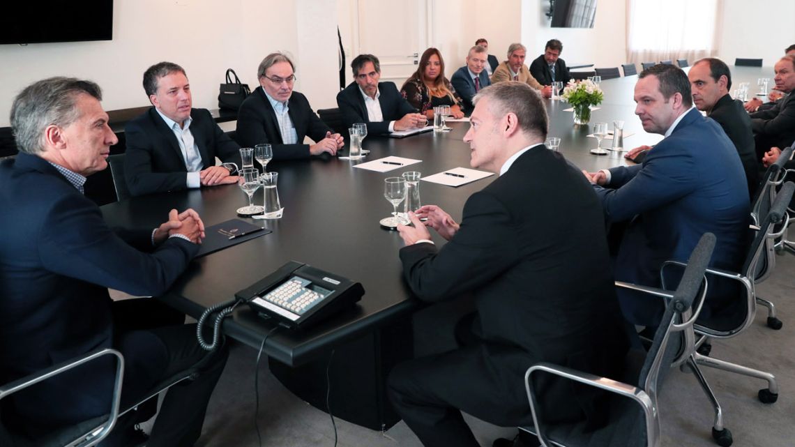 President Mauricio Macri meets with executives from mining companies in March 2019.