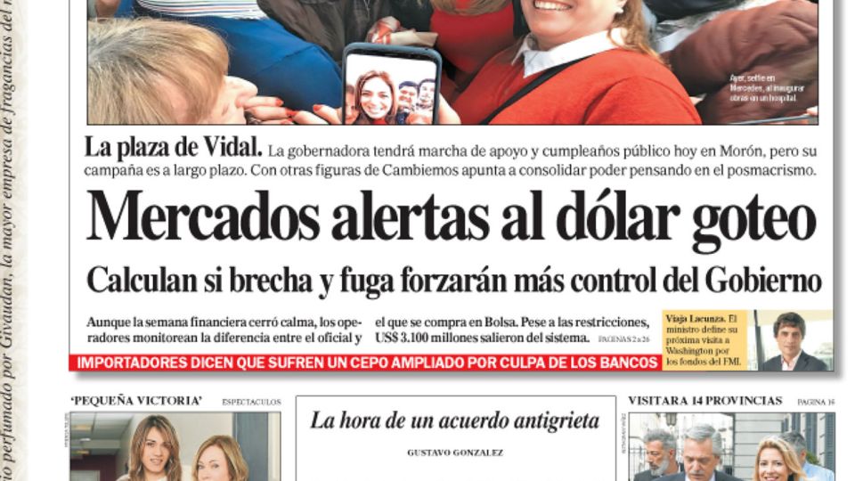 La tapa del Diario PERFIL de este domingo 8 de septiembre de 2019.