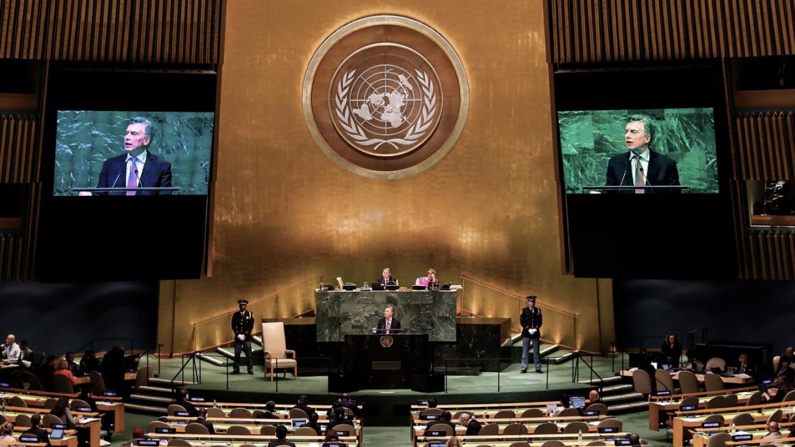 President Mauricio Macri addresses the UN General Assembly in 2018.