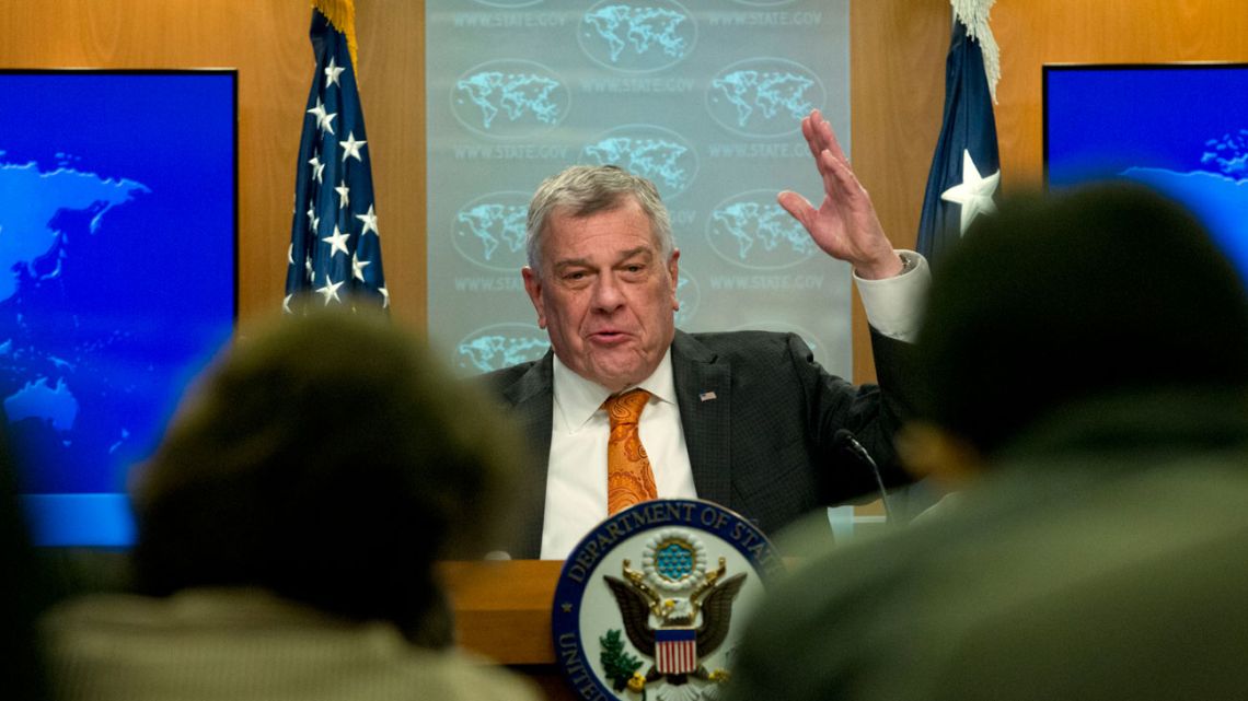 Michael Kozak, ambassador for the Bureau of Democracy, Human Rights, and Labor speaks during the release of the 2018 Country Reports on Human Rights Practices at the Department of State in Washington on March 13, 2019.