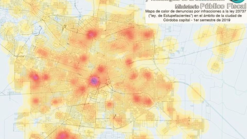 ZONAS ROJAS. Los círculos fucsias marcan la concentración de denuncias telefónicas por presencia de kioscos de estupefacientes.