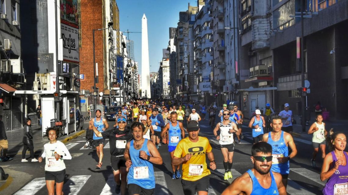 Racers take part in the Buenos Aires Marathon.