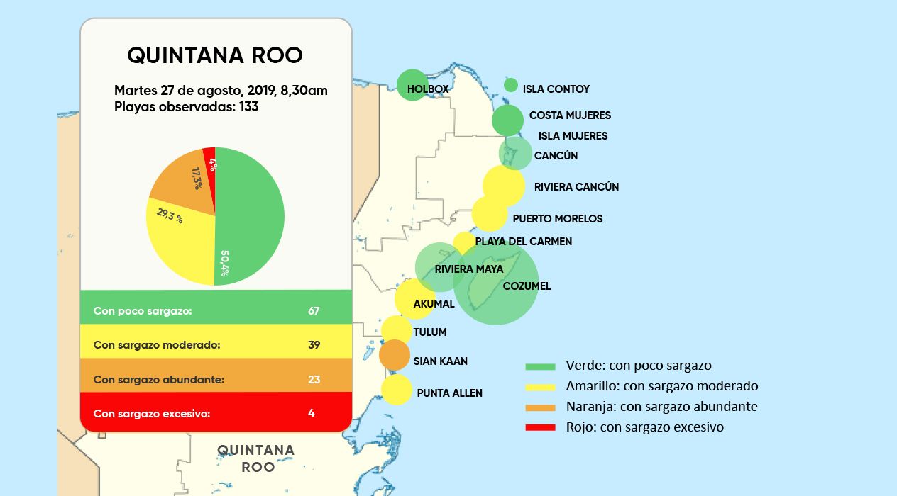 Quintana Roo. La mitad de las playas más visitadas ya no tienen algas.