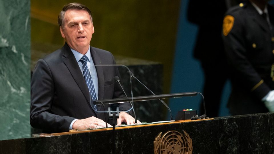 Jair Bolsonaro dando su discurso en la ONU.