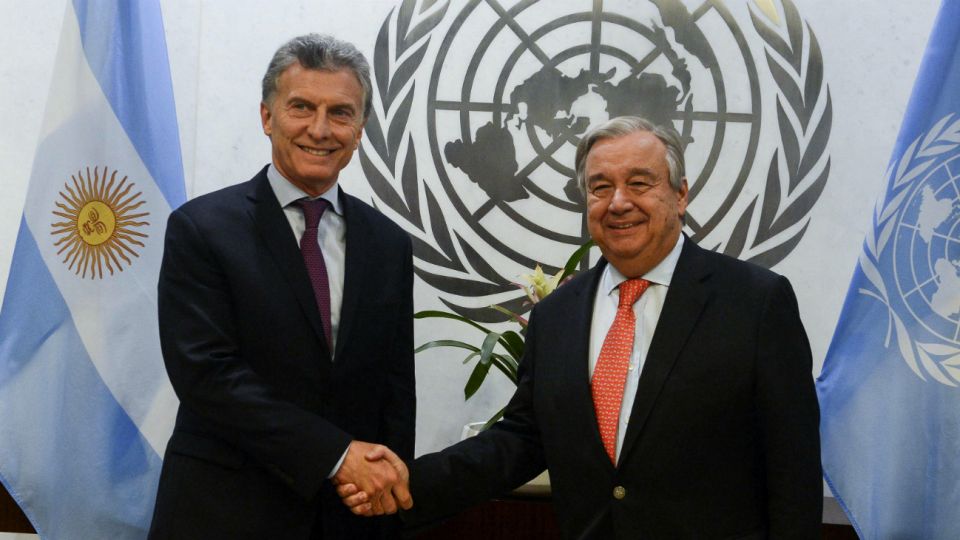Macri con el secretario general de la ONU, Antonio Guterres, en 2017.