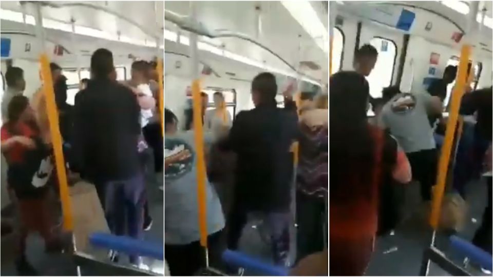 Un pasajero grabó la pelea a bordo de la formación.
