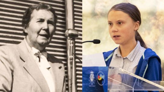 Luchadoras. Alicia Moreau de Justo y Greta Thunberg.