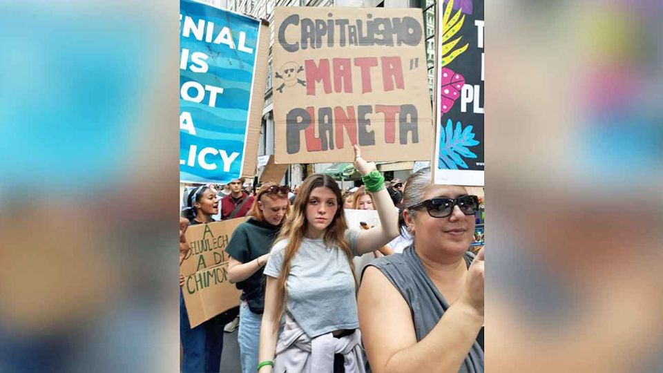 En accion. Chiara Sacchi en la manifestación de Nueva York.