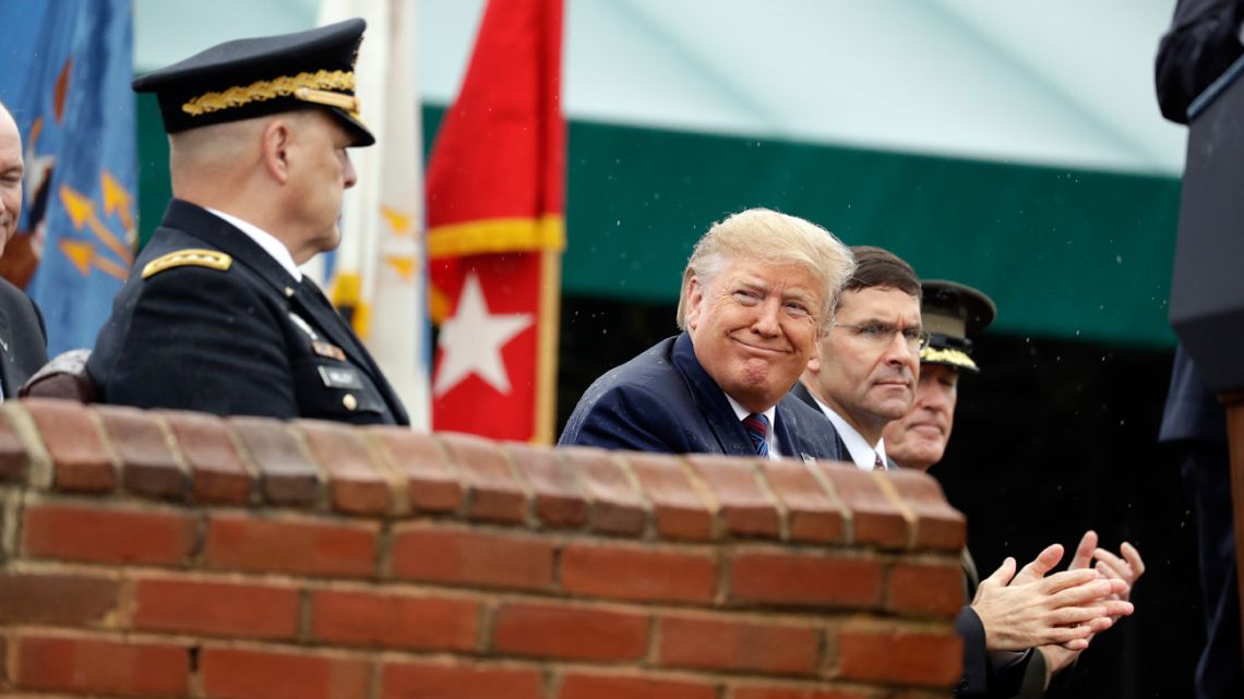 US President Donald Trump participates in an Armed Forces welcome ceremony at Joint Base Myer-Henderson Hall, Virginia, United States on Monday, September 30, 2019.