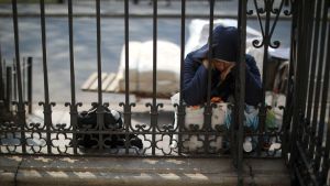 A homeless man, photographed on the streets of Buenos Aires.