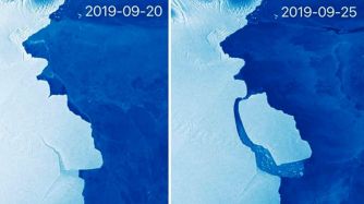 Desprendimiento de un iceberg de la Antártida.