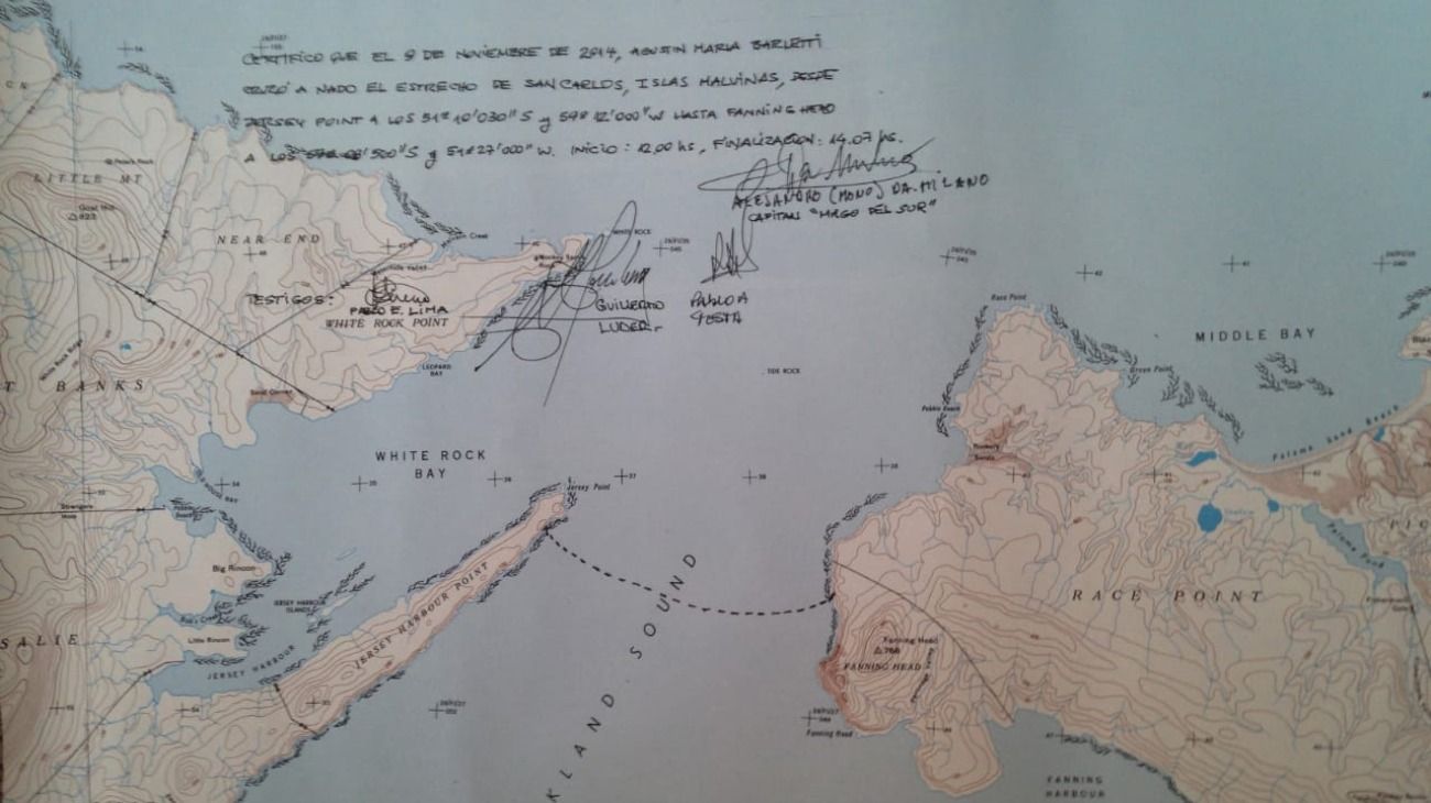 La hazaña de Barletti ocurrió el 9 de noviembre de 2014 cuando unió, a nado, las dos islas Malvinas mediante el estrecho de San Carlos. Su travesía duró poco más de dos horas.