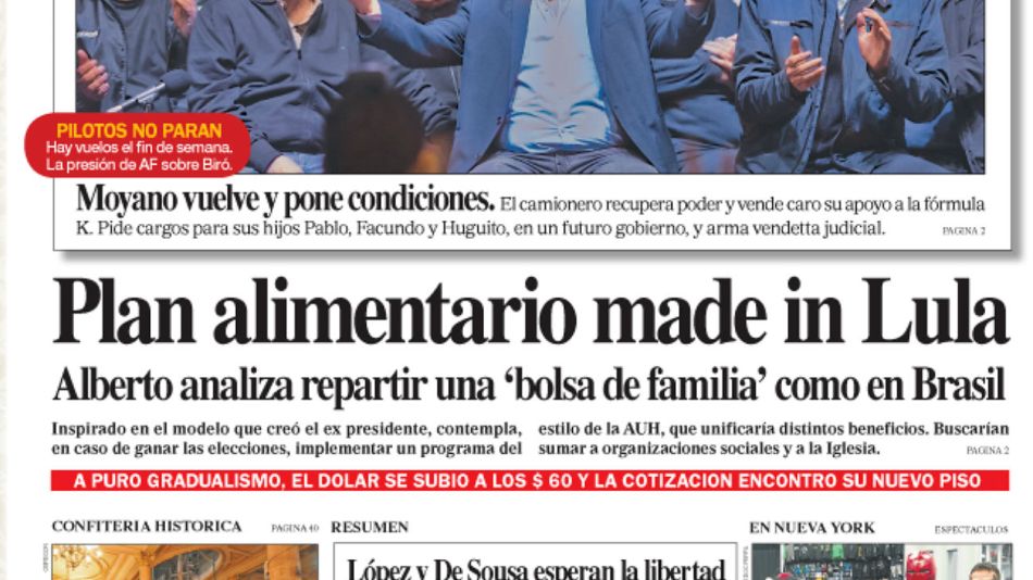 La tapa del diario PERFIL de este sábado 5 de octubre de 2019.