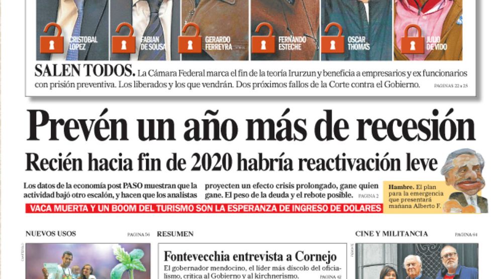 La tapa del Diario PERFIL del domingo 6 de octubre de 2019.