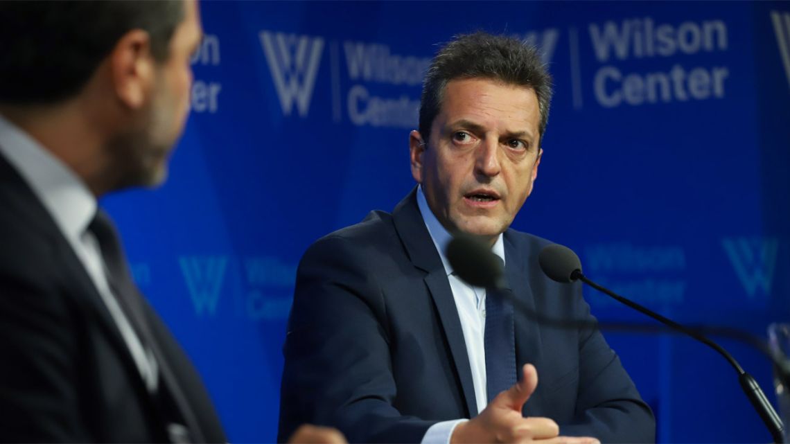 Sergio Massa speaks at an event at the Wilson Center in Washington on Friday.