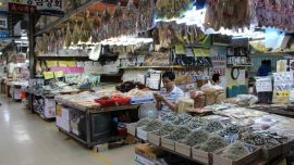 Todo a la venta, pero fresco, vivo, en el mercado Jagalchi.