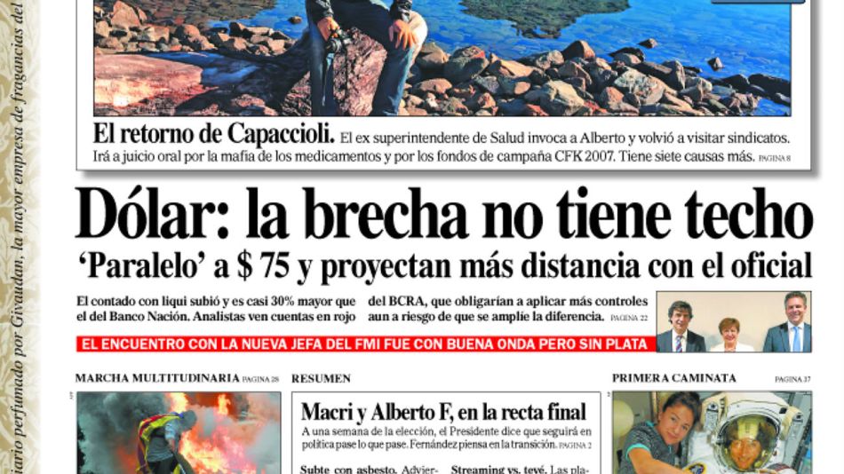 La tapa del Diario PERFIL del sábado 19 de octubre de 2019.