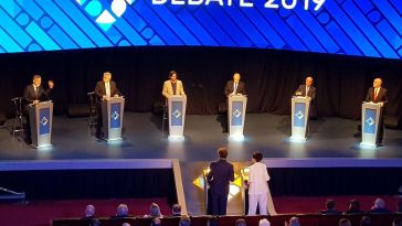 Los distintos espacios en los que se ocuparon dentra de la facultad de Derecho de Buenos Aires con asesores, invitados, y personalidades que asistieron al debate presidencial.