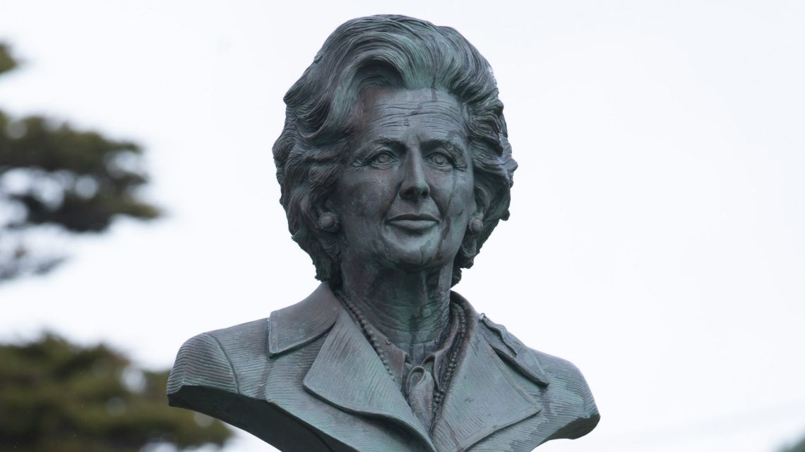 View of a bust of former British Prime Minister Margaret Thatcher (1925-2013) on Thatcher Drive, alongside the 1982 Memorial in Stanley, Malvinas Islands (Falklands) on October 8, 2019.
