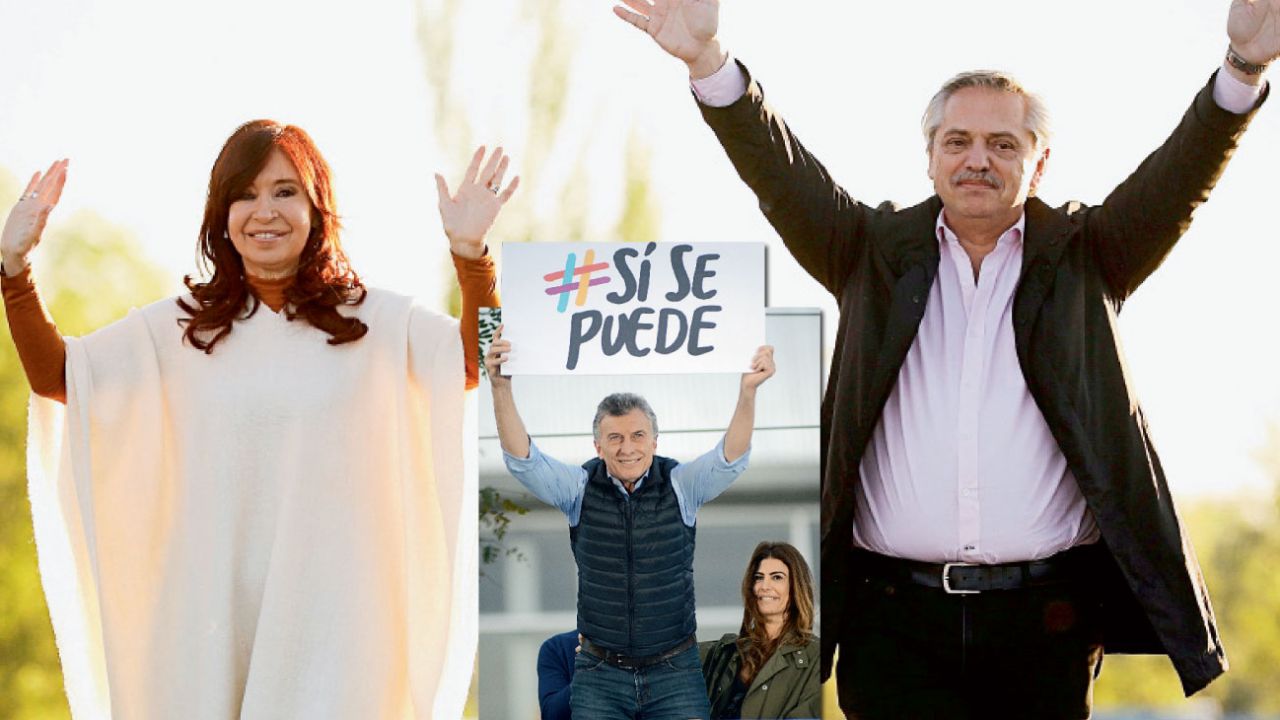 En público. Alberto Fernández y Cristina Kirchner, los probables ganadores. Mauricio Macri apuesta a forzar un ballotage. | Foto: Cedoc
